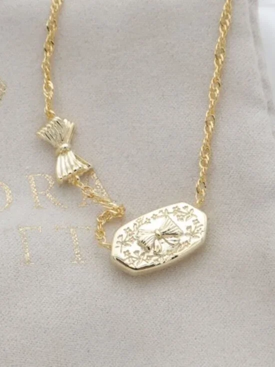 NEW Kendra Scott Elisa Bow Gold Rosa Beaux Necklace - Picture 3 of 3